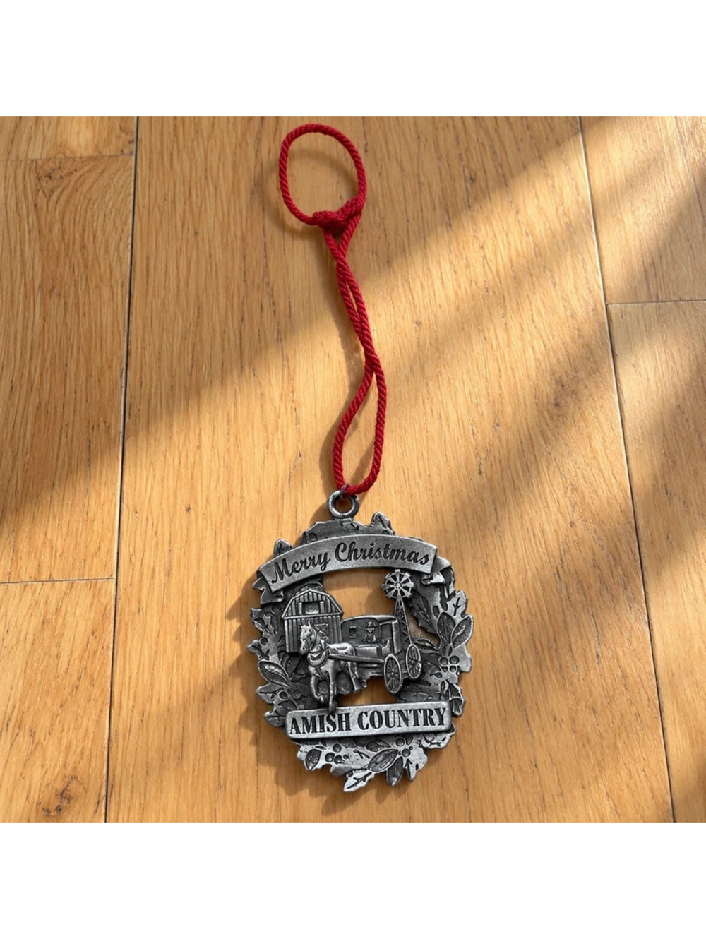 Vintage Amish Country Pewter Christmas Ornament Horse Buggy Farm Holiday Decor